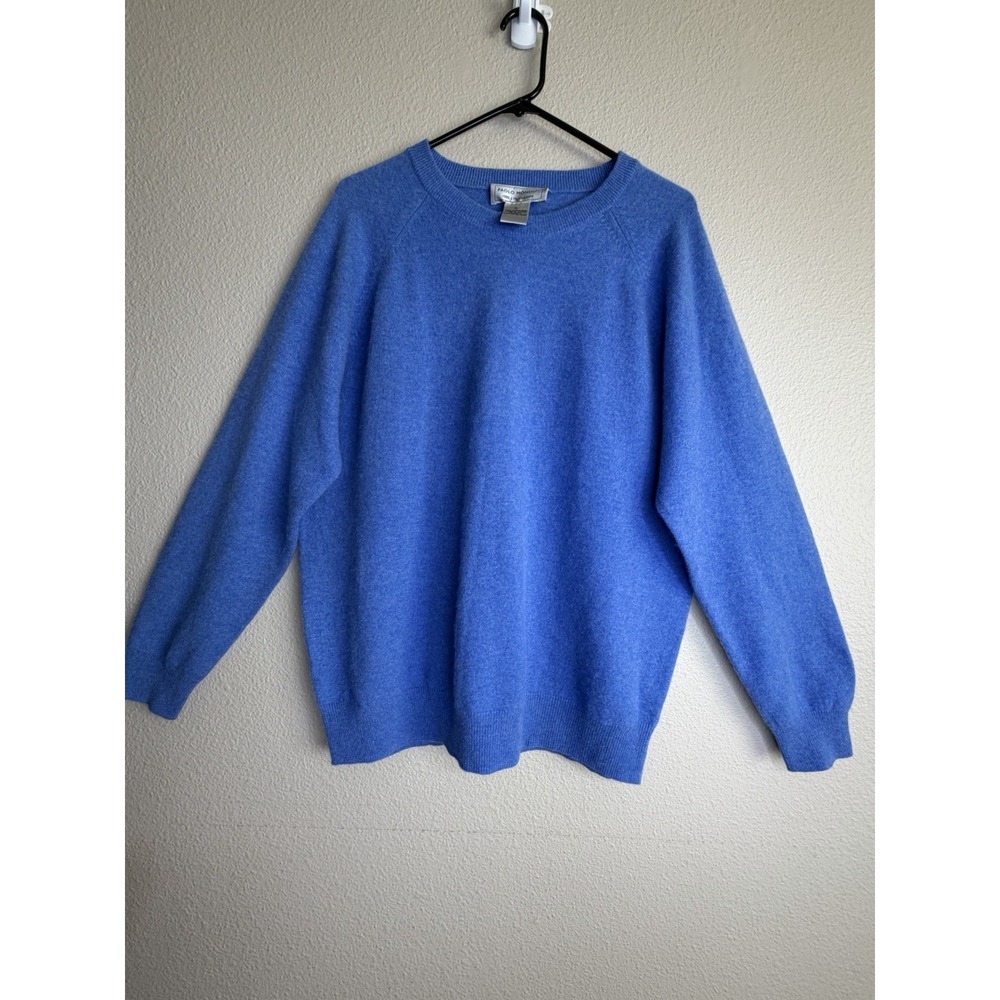 Paolo Mondo Men's XL 100% 2-Ply Cashmere Sweater Blue Crewneck Lightweight